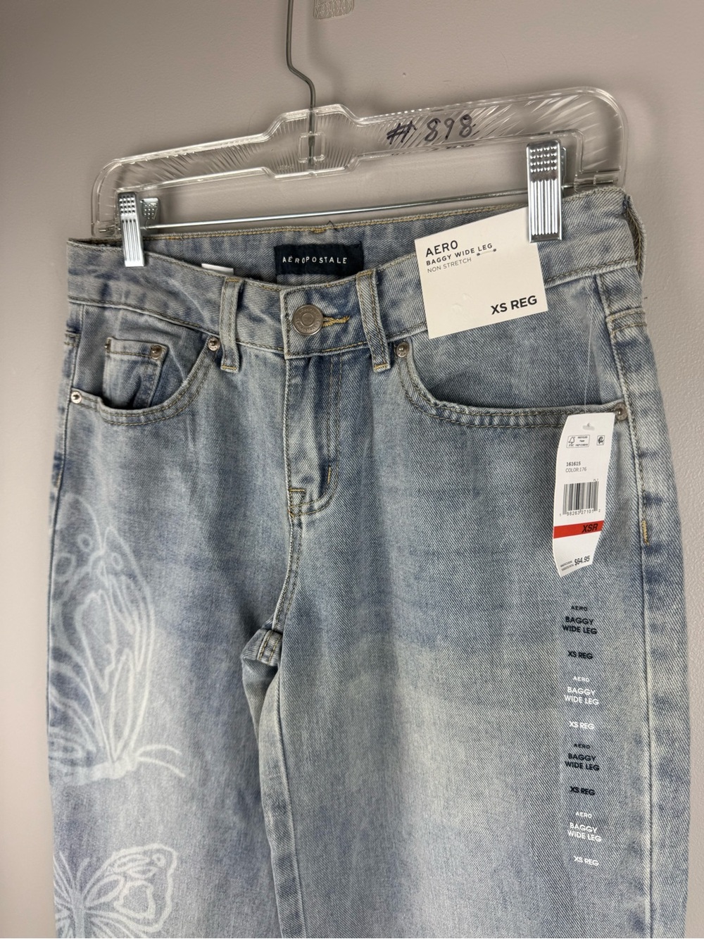 Aero Women’s Baggy Wide Leg Low Rise Light Wash Butterfly Jeans SZ XSR New Faded